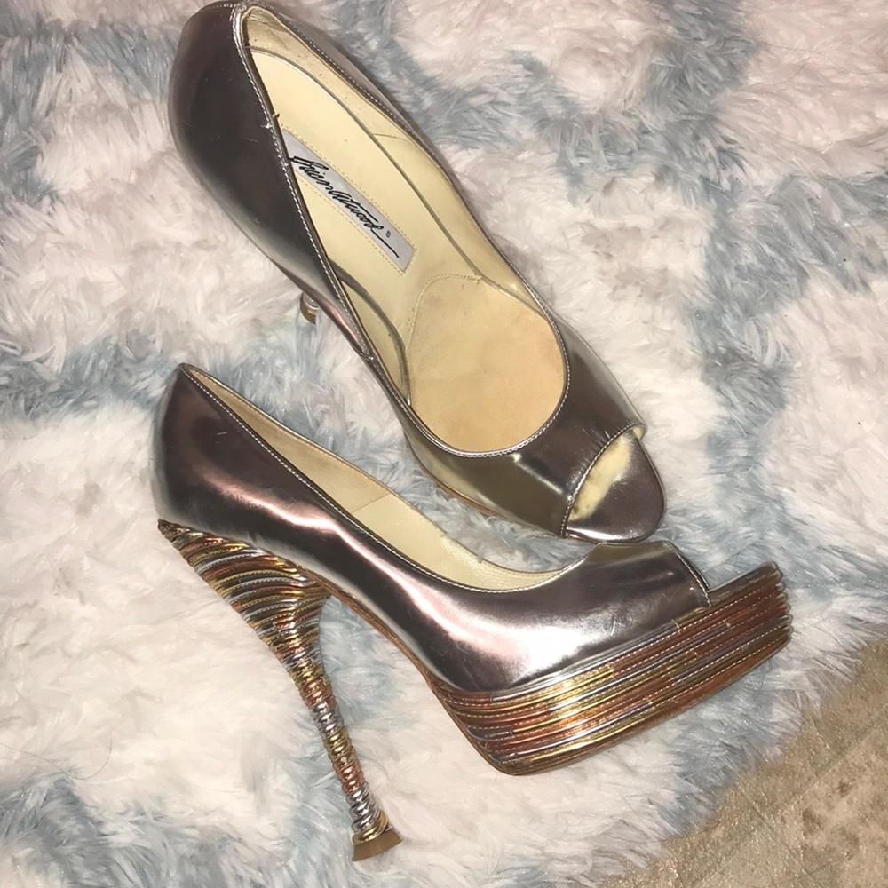 Authentic Brian Atwood Silver peep toe shoes sz 38